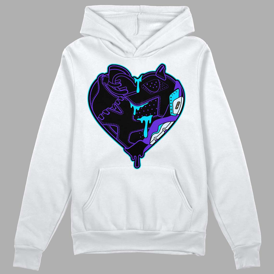 Jordan 6 "Aqua" DopeSkill Hoodie Sweatshirt Heart Jordan 6 Graphic Streetwear - White 