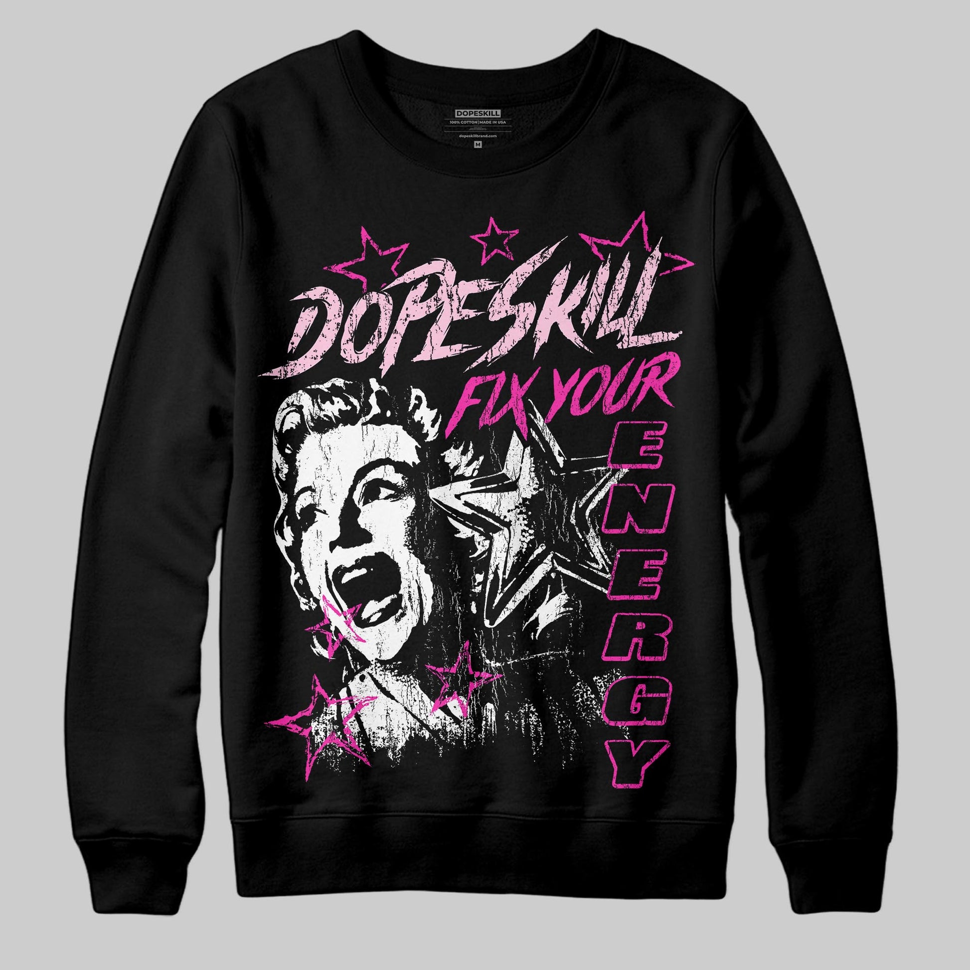 Pink Sneakers DopeSkill Sweatshirt Fix Your Energy Graphic Streetwear - Black