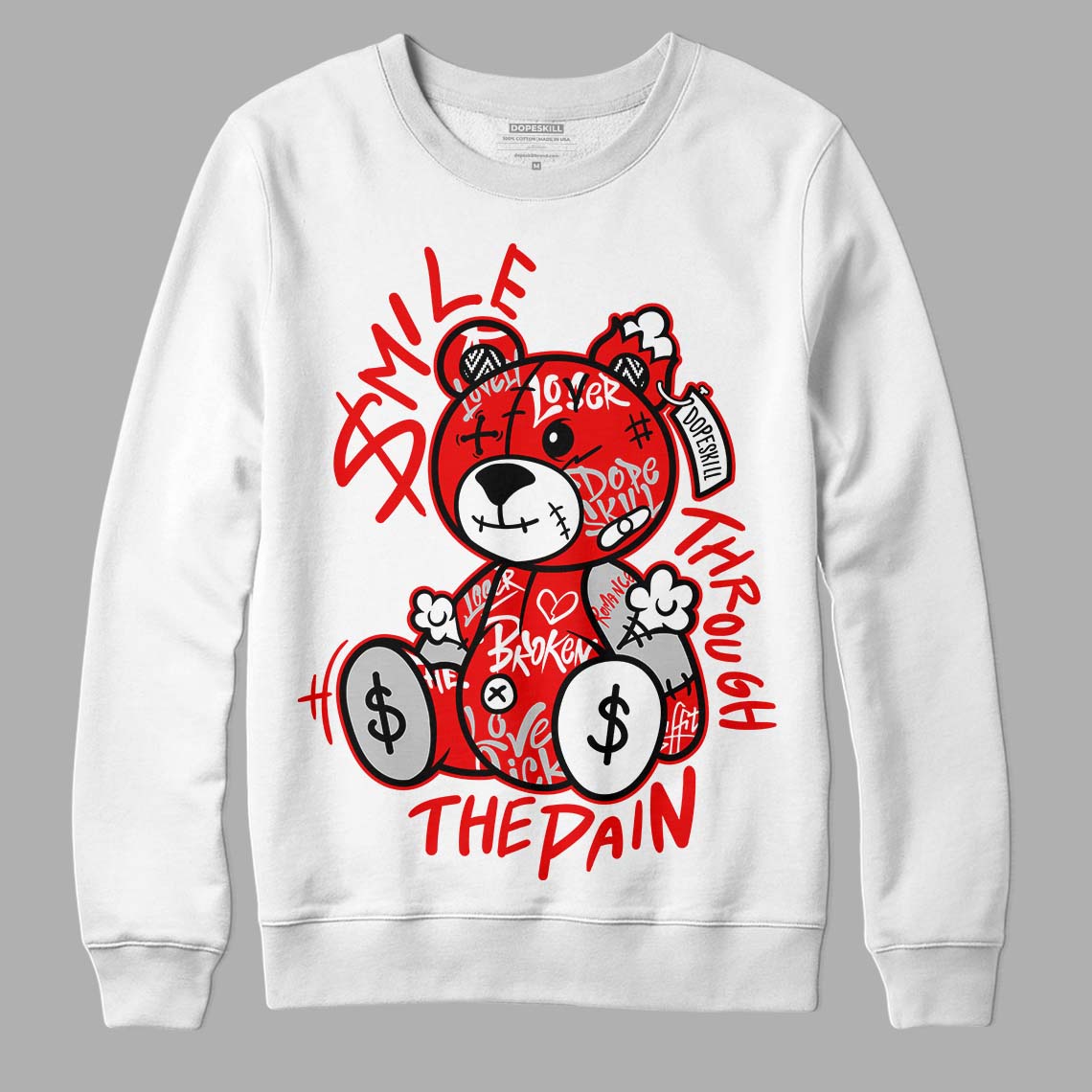 Jordan 12 “Cherry” DopeSkill Sweatshirt Smile Through The Pain Graphic Streetwear - White 