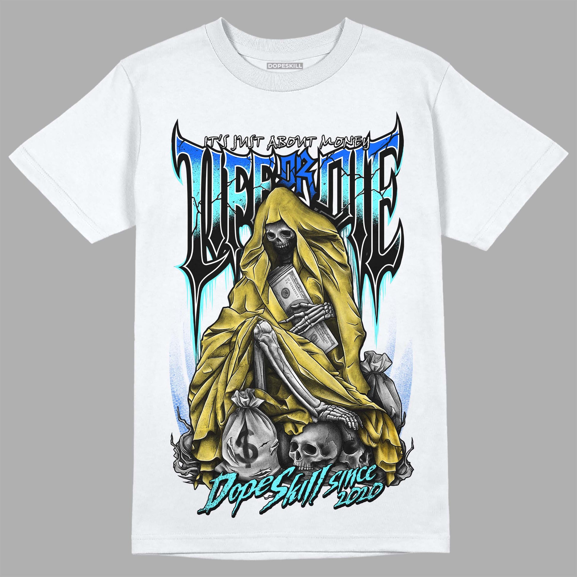 Jordan 5 Aqua DopeSkill T-Shirt Life or Die Graphic Streetwear - White