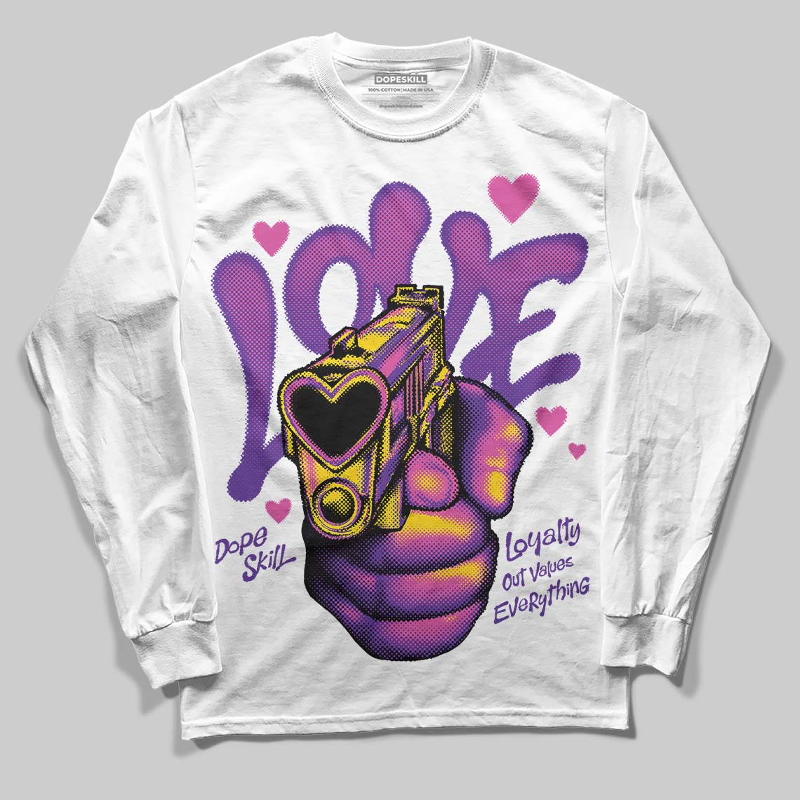 PURPLE Sneakers DopeSkill Long Sleeve T-Shirt Love Shot Graphic Streetwear - White