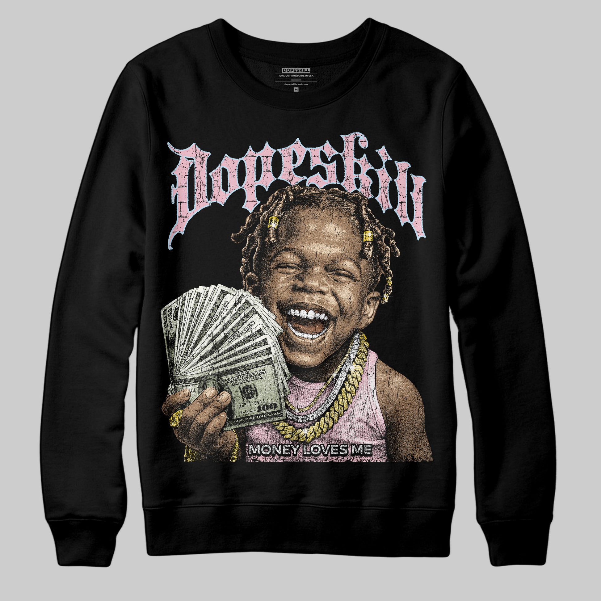 Jordan 4 Retro Valentine's Day (2026) (GS) DopeSkill Sweatshirt Money Loves Me Graphic Streetwear - Black