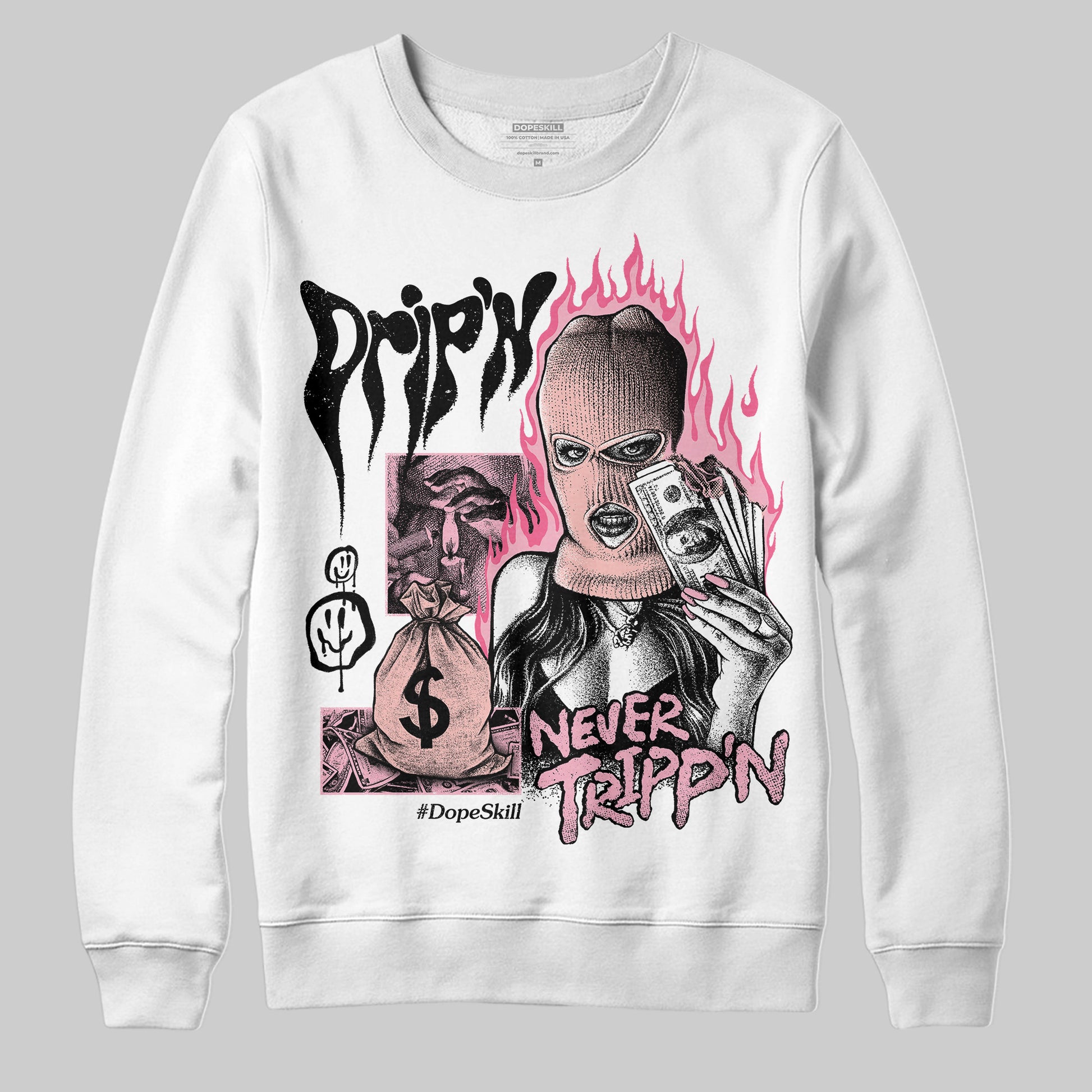 AMIRI White & Pink Stars Court Sneakers DopeSkill Sweatshirt Drip'n Never Tripp'n Graphic Streetwear - White