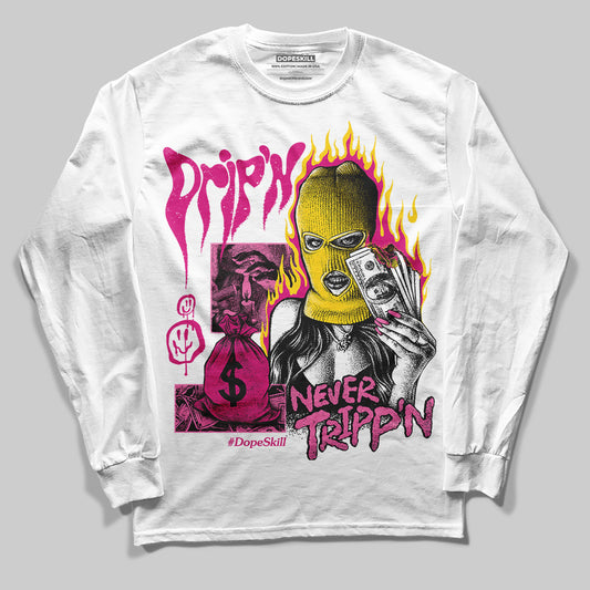 Rick Owens Pink Leather Low Sneakers DopeSkill Long Sleeve T-Shirt Drip'n Never Tripp'n Graphic Streetwear - White