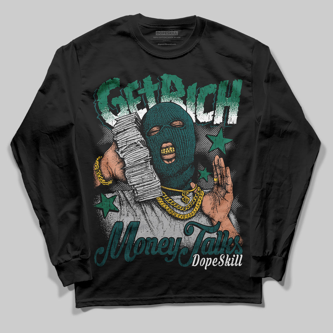 ASICS Gel-1130 'White Dark Neptune' DopeSkill Long Sleeve T-Shirt Get Rich Graphic Streetwear - Black