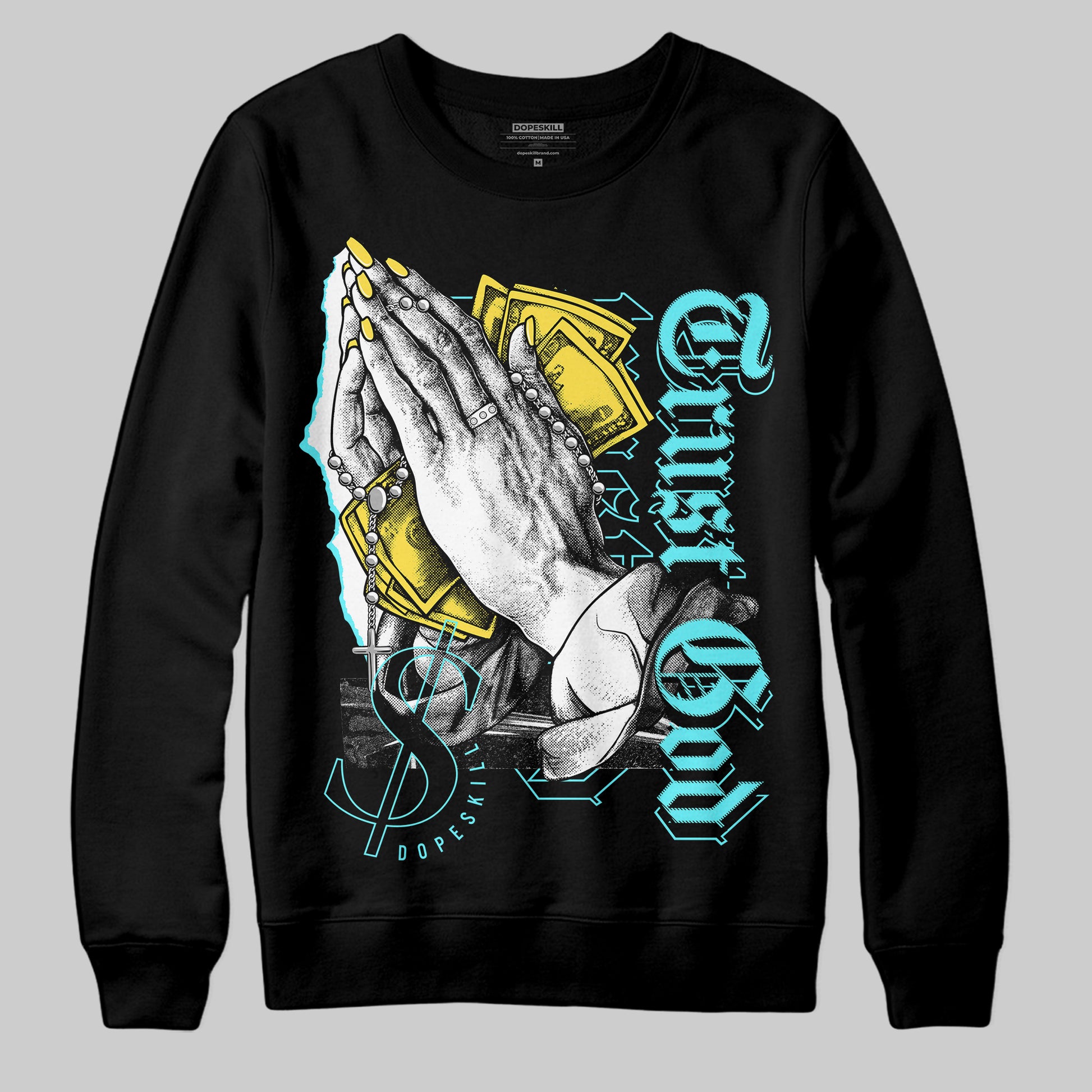 Jordan 5 Aqua DopeSkill Sweatshirt Trust God Graphic Streetwear - Black