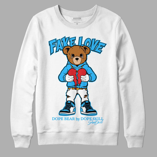 Jordan 1 High Retro OG “University Blue” DopeSkill Sweatshirt Fake Love Graphic Streetwear - White