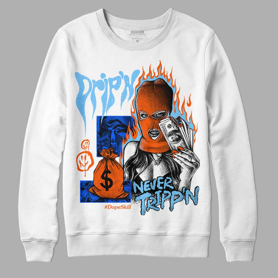 Dunk Low Futura University Blue DopeSkill Sweatshirt Drip'n Never Tripp'n Graphic Streetwear - White