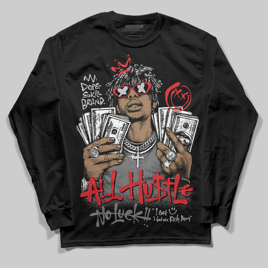 Grey Sneakers DopeSkill Long Sleeve T-Shirt All Hustle No Luck Graphic Streetwear - Black