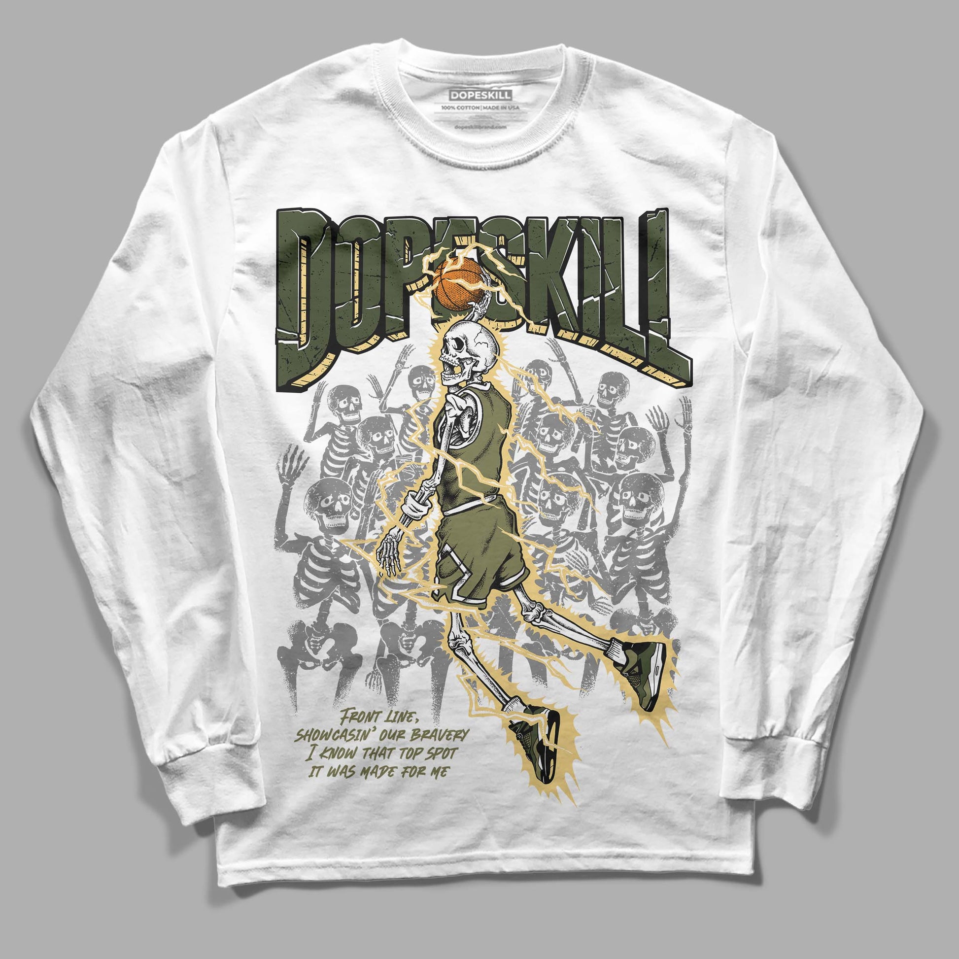 Jordan 4 Retro SE Craft Medium Olive DopeSkill Long Sleeve T-Shirt Thunder Dunk Graphic Streetwear - White 