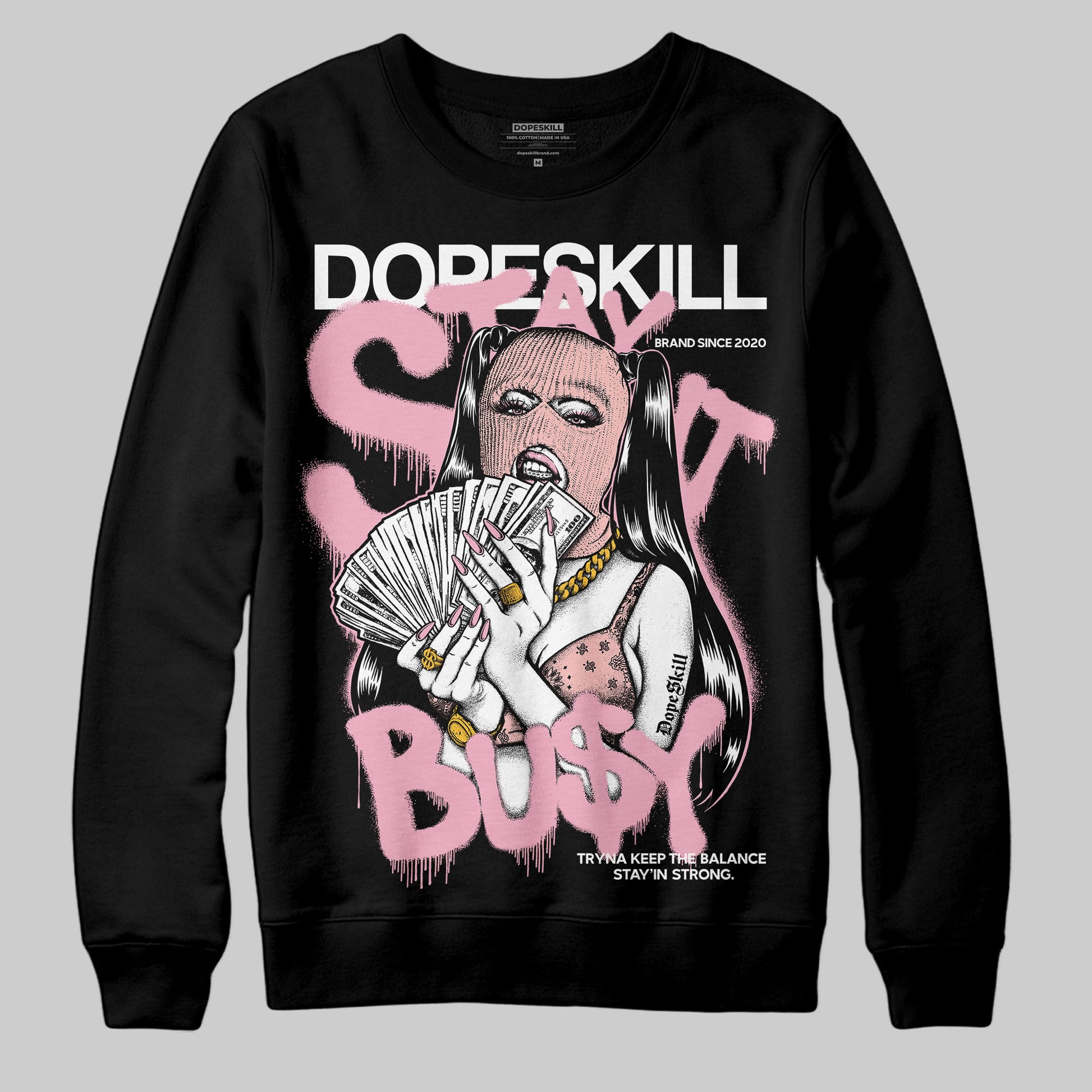 AMIRI White & Pink Stars Court Sneakers DopeSkill Sweatshirt Stay It Busy Graphic Streetwear - Black