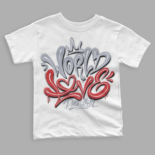 Jordan 4 “Bred Reimagined”  DopeSkill Toddler Kids T-shirt World Love Graphic Streetwear - White 