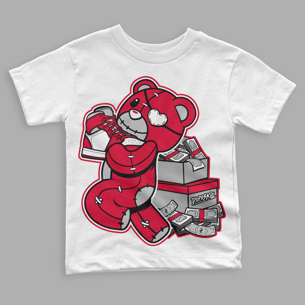 Jordan 1 Retro High OG Varsity Red/Newstalgia DopeSkill Toddler Kids T-shirt Bear Steals Sneaker Graphic Streetwear - White