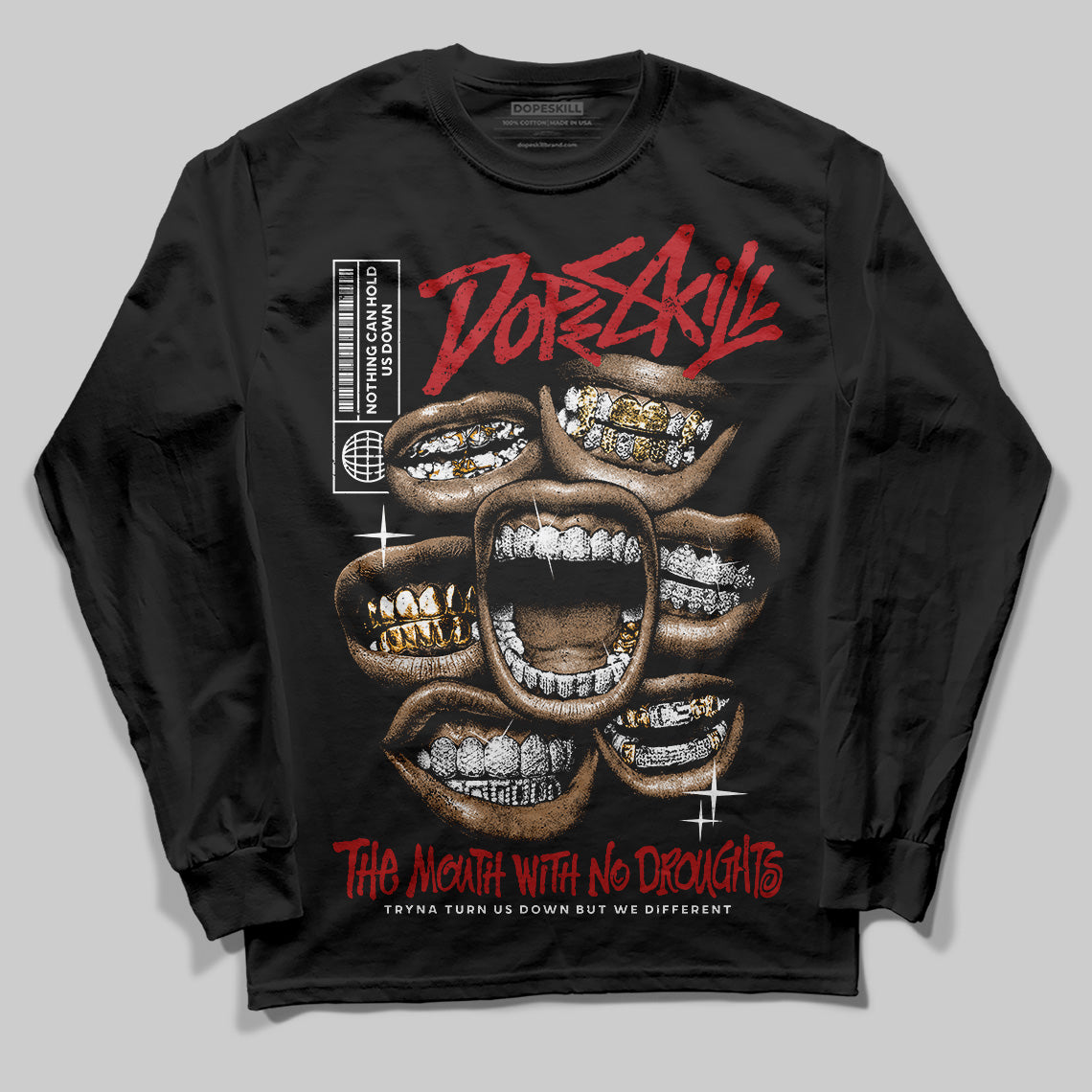 Jordan 1 Retro High OG Black Toe Reimagined DopeSkill Long Sleeve T-Shirt The Mouth With No Droughts Graphic Streetwear - Black