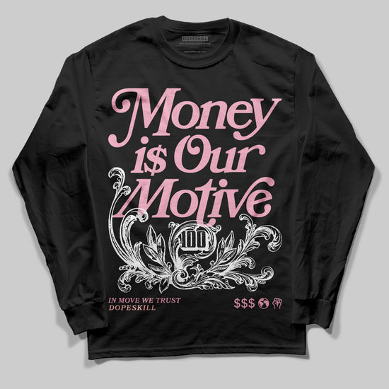 AMIRI White & Pink Stars Court Sneakers DopeSkill Long Sleeve T-Shirt Money Is Our Motive Typo Graphic Streetwear - Black