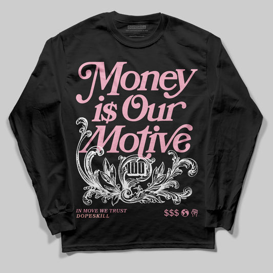 AMIRI White & Pink Stars Court Sneakers DopeSkill Long Sleeve T-Shirt Money Is Our Motive Typo Graphic Streetwear - Black