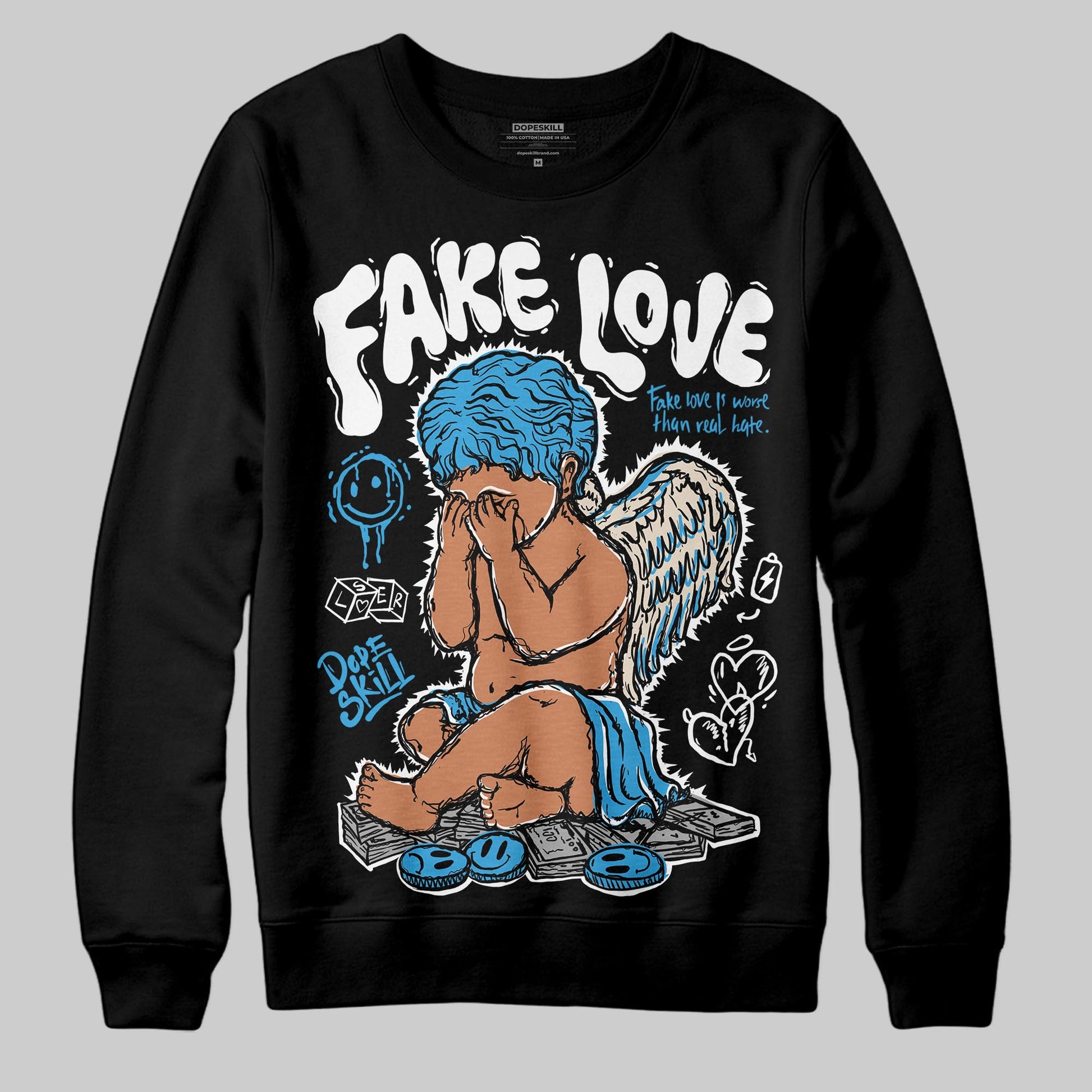 Jordan 1 High OG “UNC” Reimagined DopeSkill Sweatshirt False Love Graphic Streetwear - Black