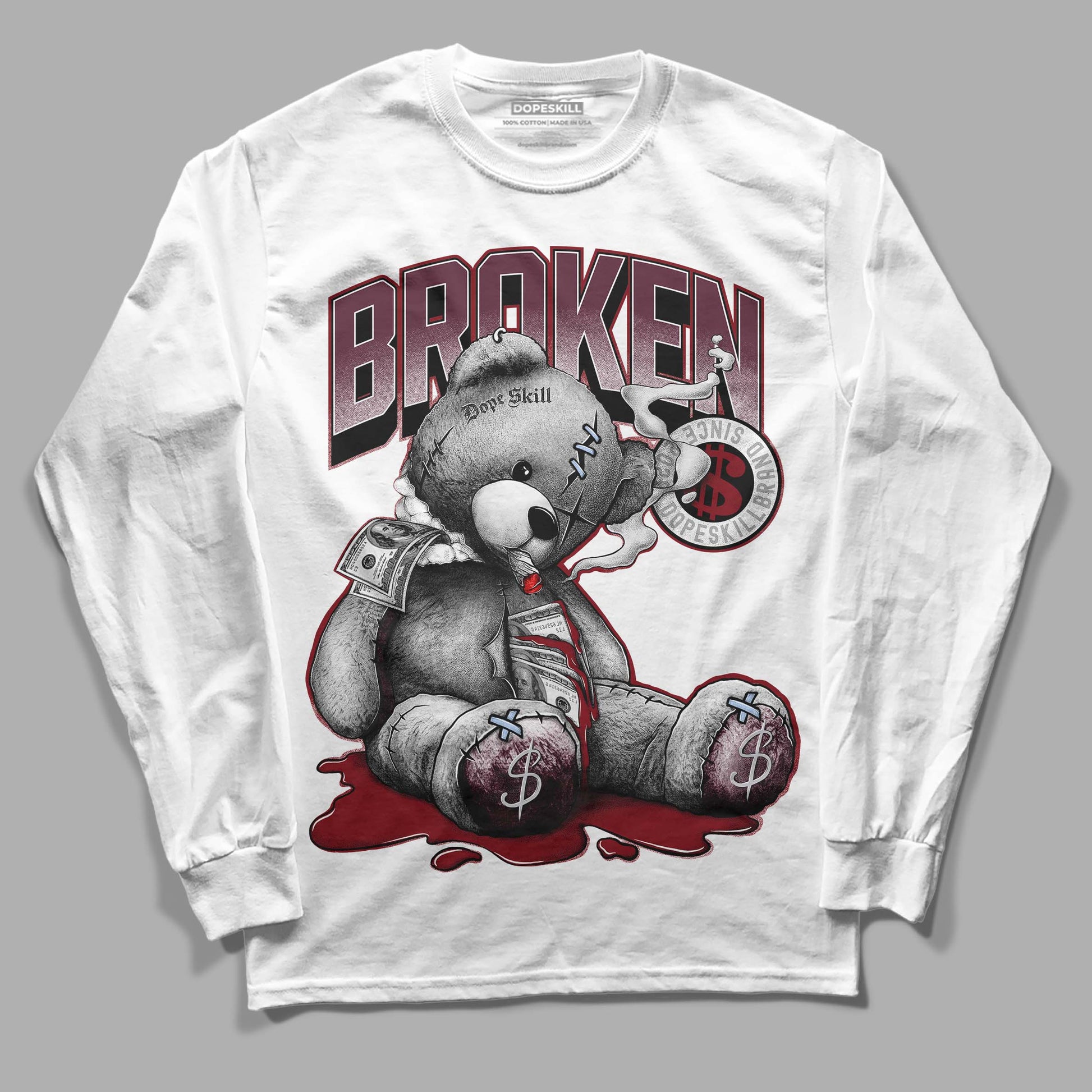 Jordan 5 Retro Burgundy (2023) DopeSkill Long Sleeve T-Shirt Sick Bear Graphic Streetwear - White