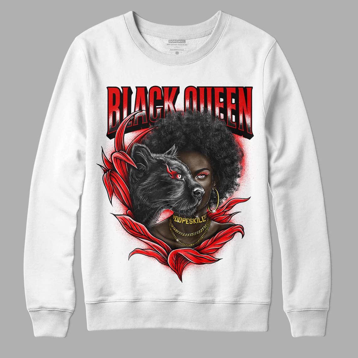 Jordan 1 Retro High OG "Satin Bred" DopeSkill Sweatshirt New Black Queen Graphic Streetwear - White