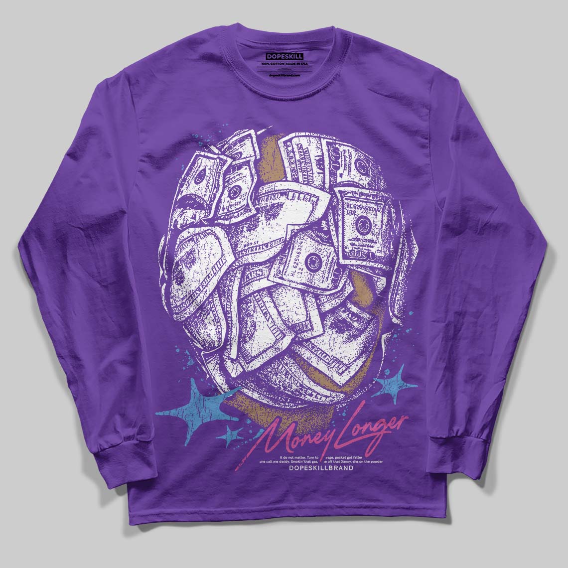 PURPLE Sneakers DopeSkill Long Sleeve T-Shirt Money Longer Graphic Streetwear - Purple