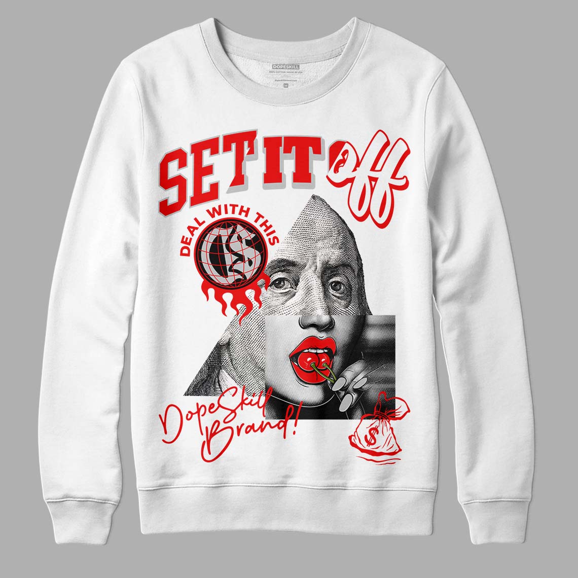 Jordan 12 “Cherry” DopeSkill Sweatshirt New Set It Off  Graphic Streetwear - White 