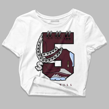 Jordan 5 Retro Burgundy (2023) DopeSkill Women's Crop Top No.5 Graphic Streetwear - White