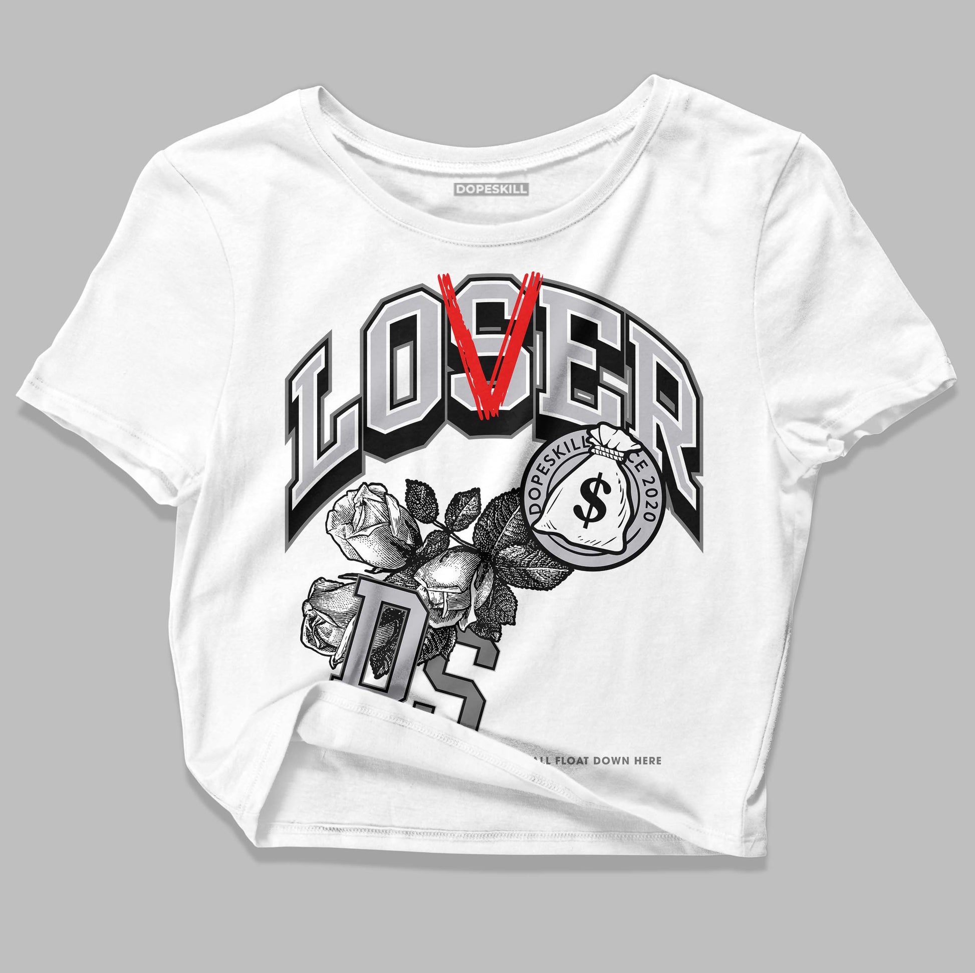 Grey Sneakers DopeSkill Women's Crop Top Loser Lover Graphic Streetwear - White 