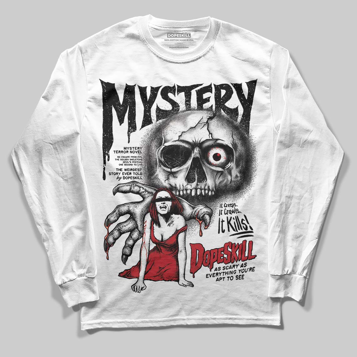 Jordan 4 “Black Cat” (2025) DopeSkill Long Sleeve T-Shirt Mystery Ghostly Grasp Graphic Streetwear - White 