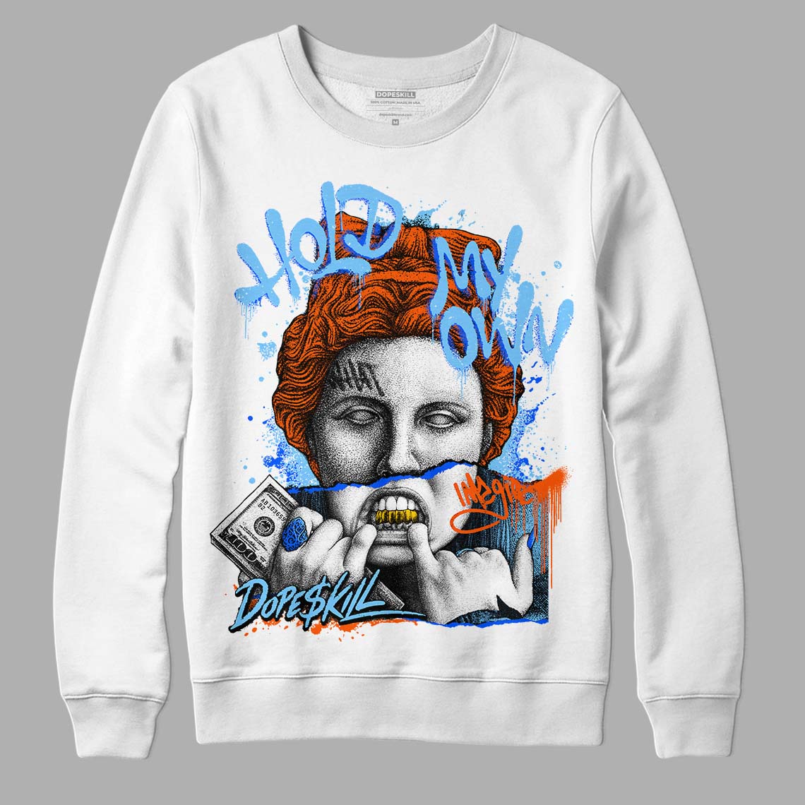 Dunk Low Futura University Blue DopeSkill Sweatshirt Hold My Own Graphic Streetwear - White