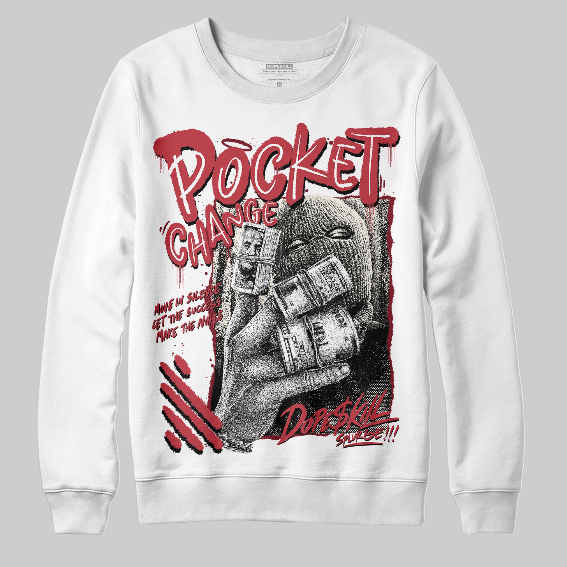 Jordan 4 “Sierra Red" DopeSkill Sweatshirt Pocket Change Graphic Streetwear - White