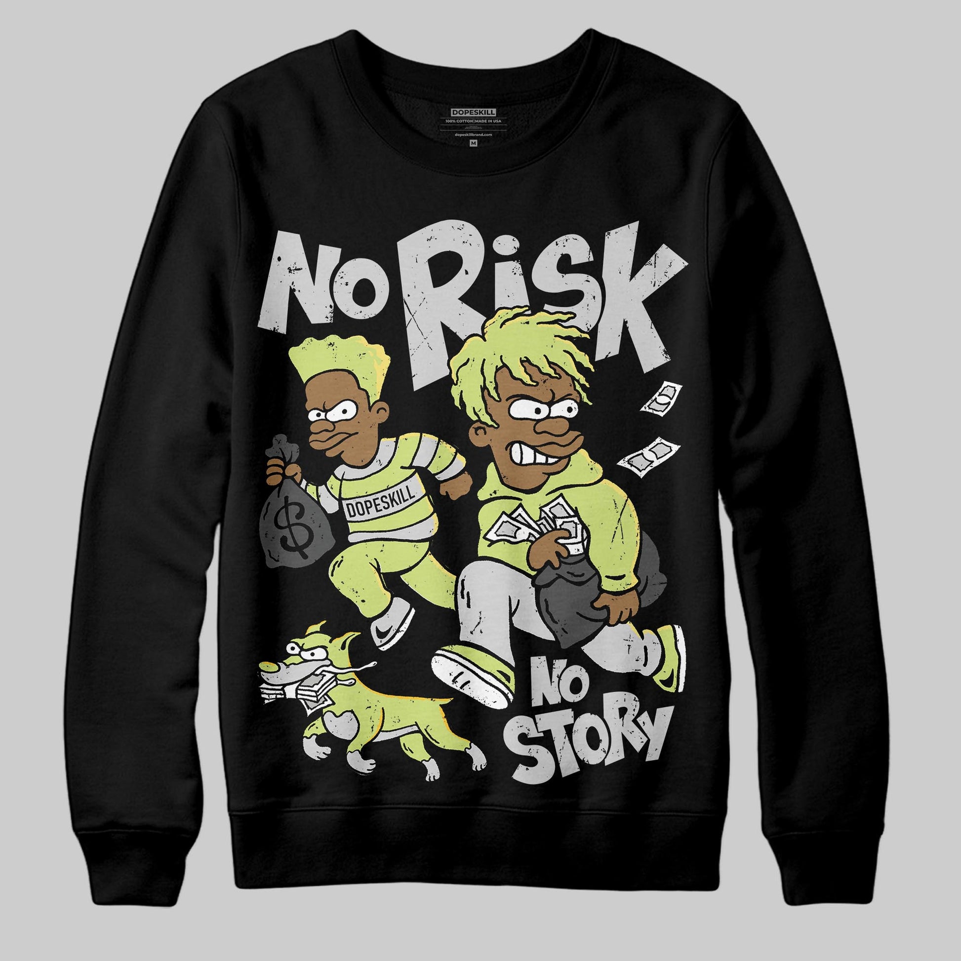 Jordan 4 GS “Light Lemon Twist” DopeSkill Sweatshirt No Risk No Story Graphic Streetwear - Black