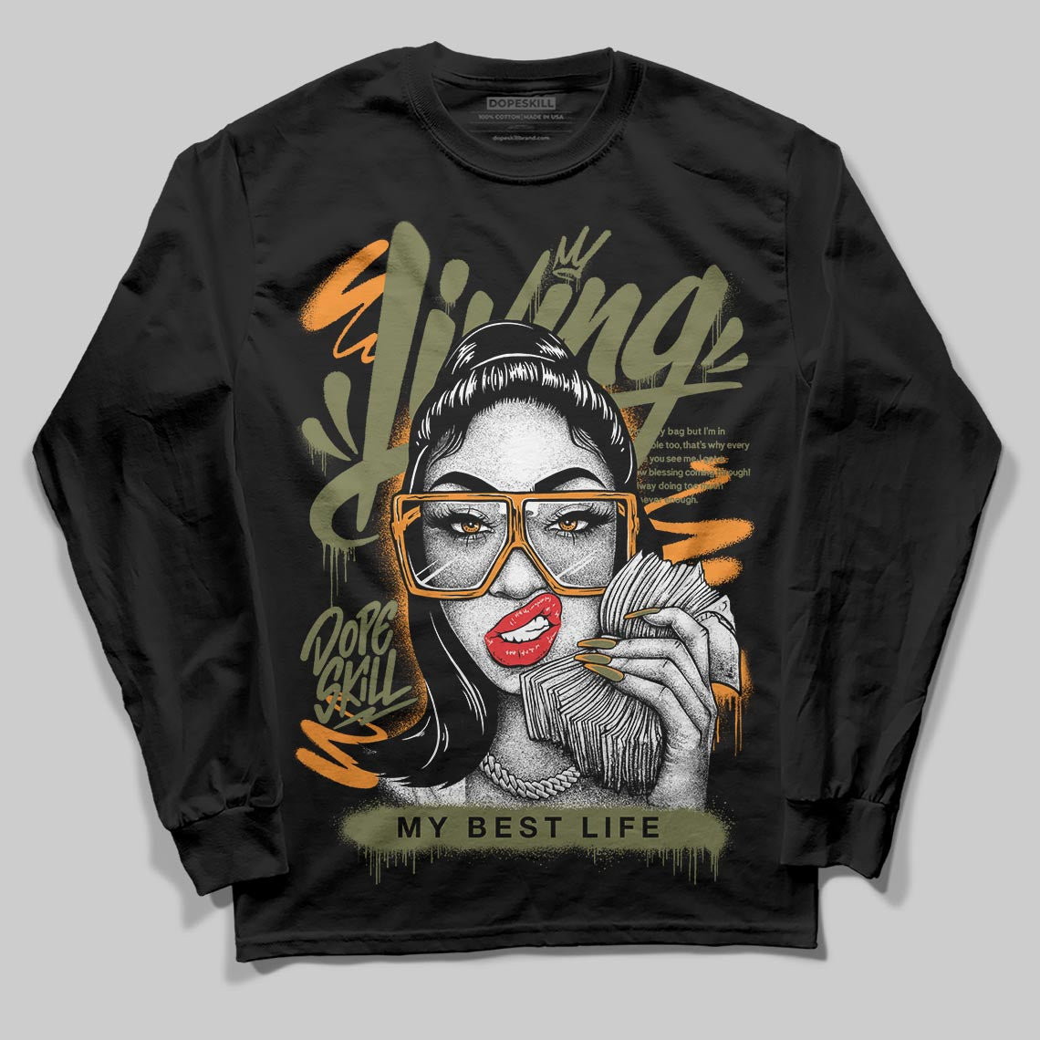 Olive Sneakers DopeSkill Long Sleeve T-Shirt Living My Best Life Graphic Streetwear - black