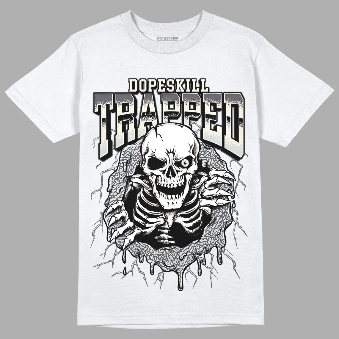 Jordan 1 Retro Low OG Black Cement DopeSkill T-Shirt Trapped Halloween Graphic Streetwear - White