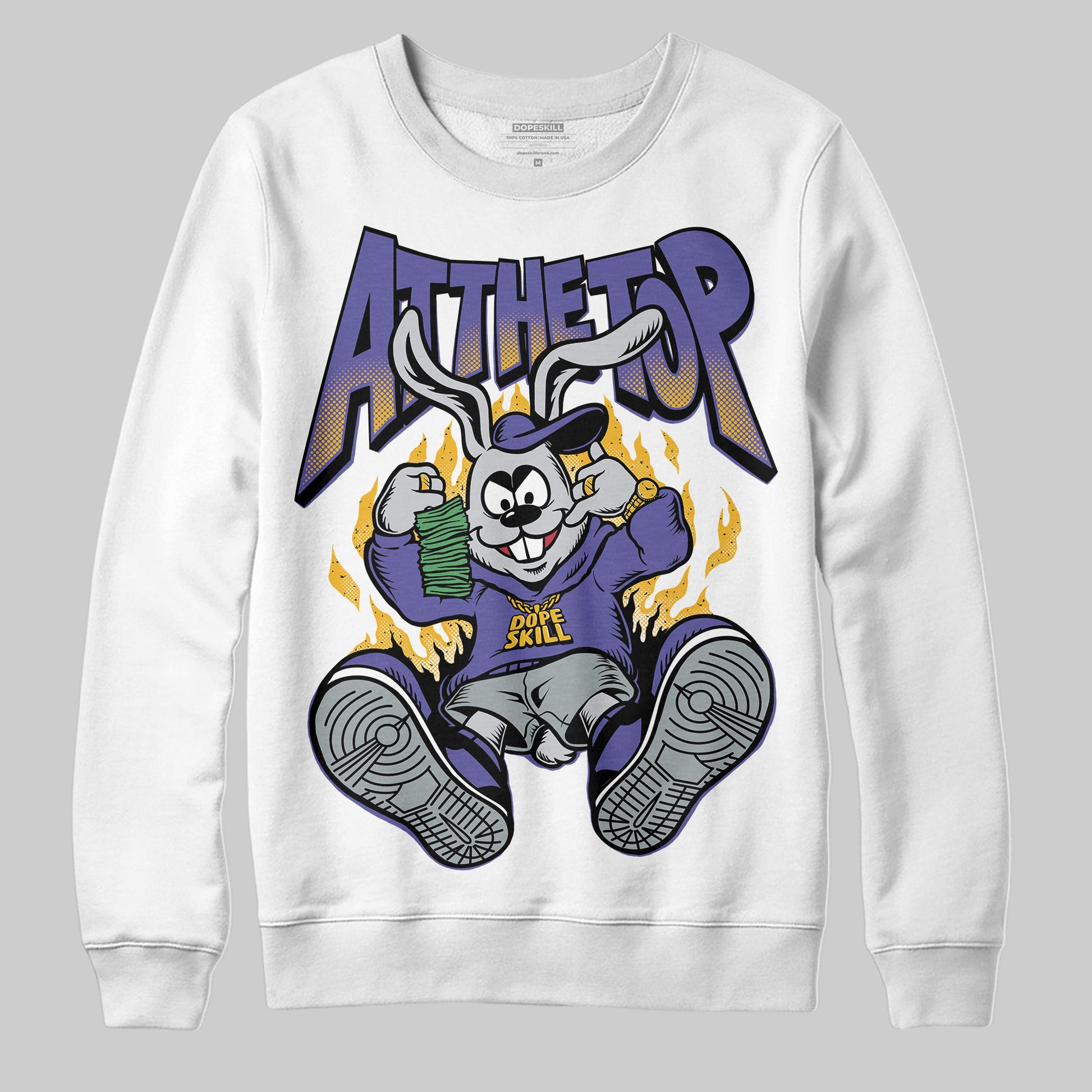 Jordan 4 Retro Lakers DopeSkill Sweatshirt At The Top Graphic Streetwear - White 