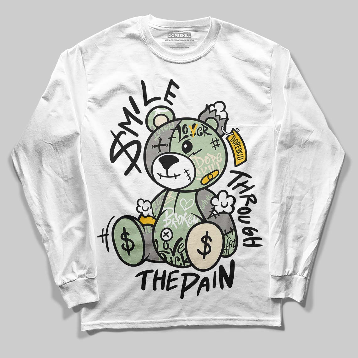 Jordan 4 WMNS “Seafoam” (2025) DopeSkill Long Sleeve T-Shirt Smile Through The Pain Graphic Streetwear - White