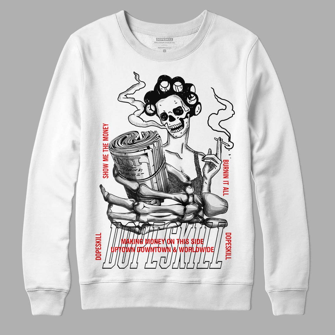 Jordan 2 Retro "Black Cement" DopeSkill Sweatshirt Show Me The Money Graphic Streetwear - White 