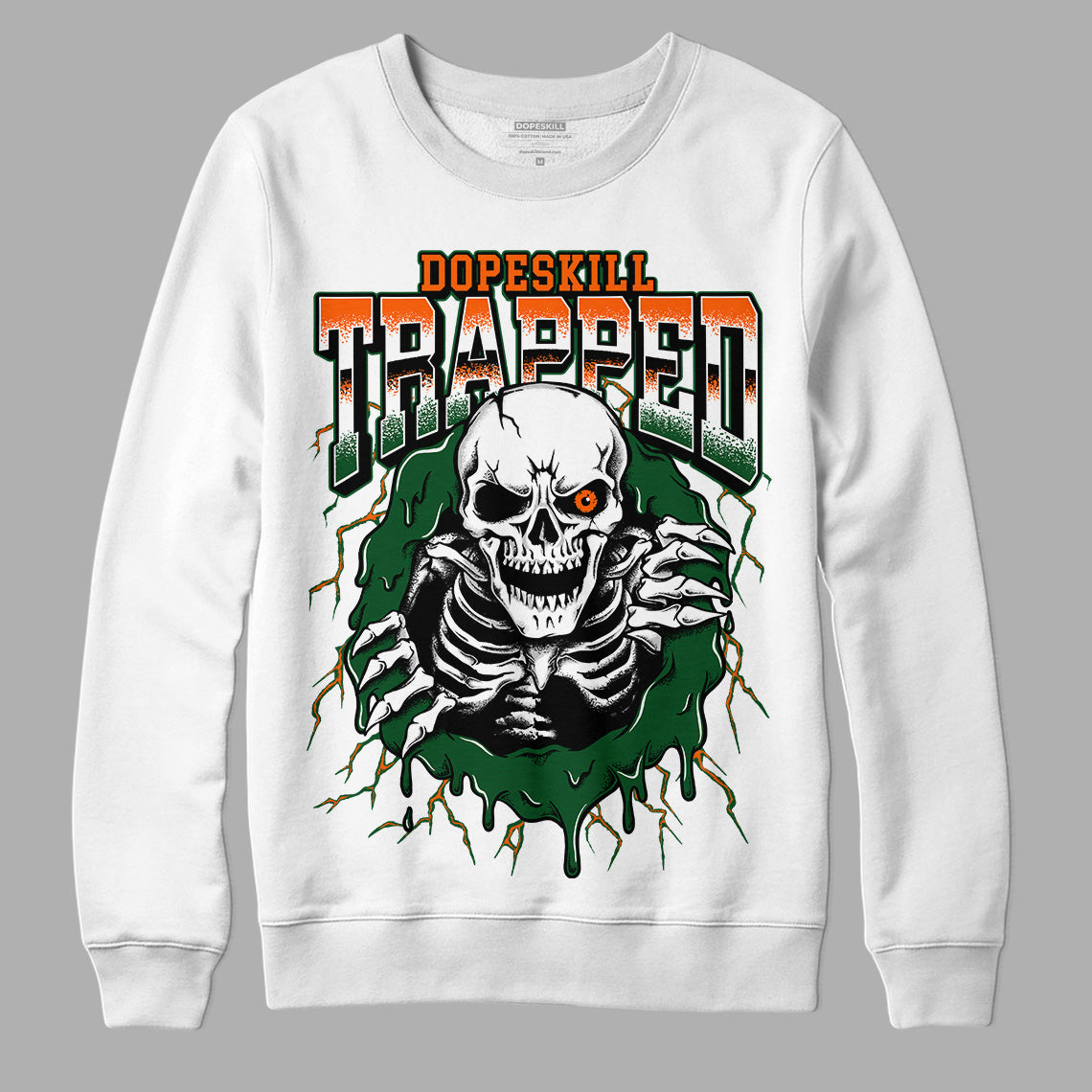 Dunk Low Team Dark Green Orange DopeSkill Sweatshirt Trapped Halloween Graphic Streetwear - White