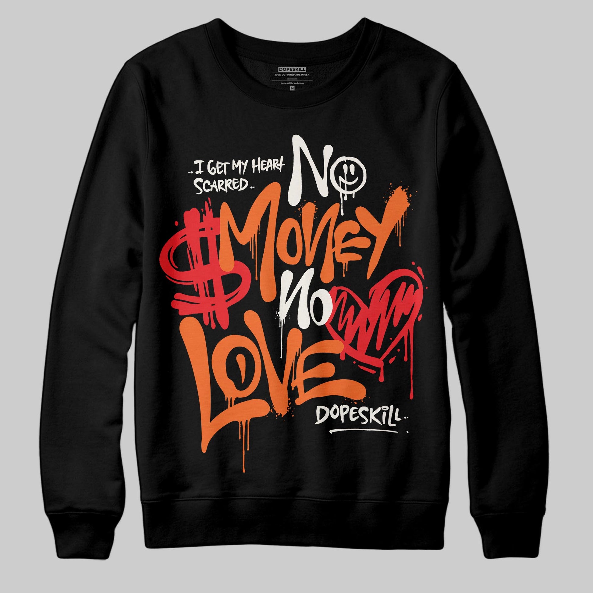Jordan 1 Retro High OG Shattered Backboard (2025) DopeSkill Sweatshirt No Money No Love Typo Graphic Streetwear - Black