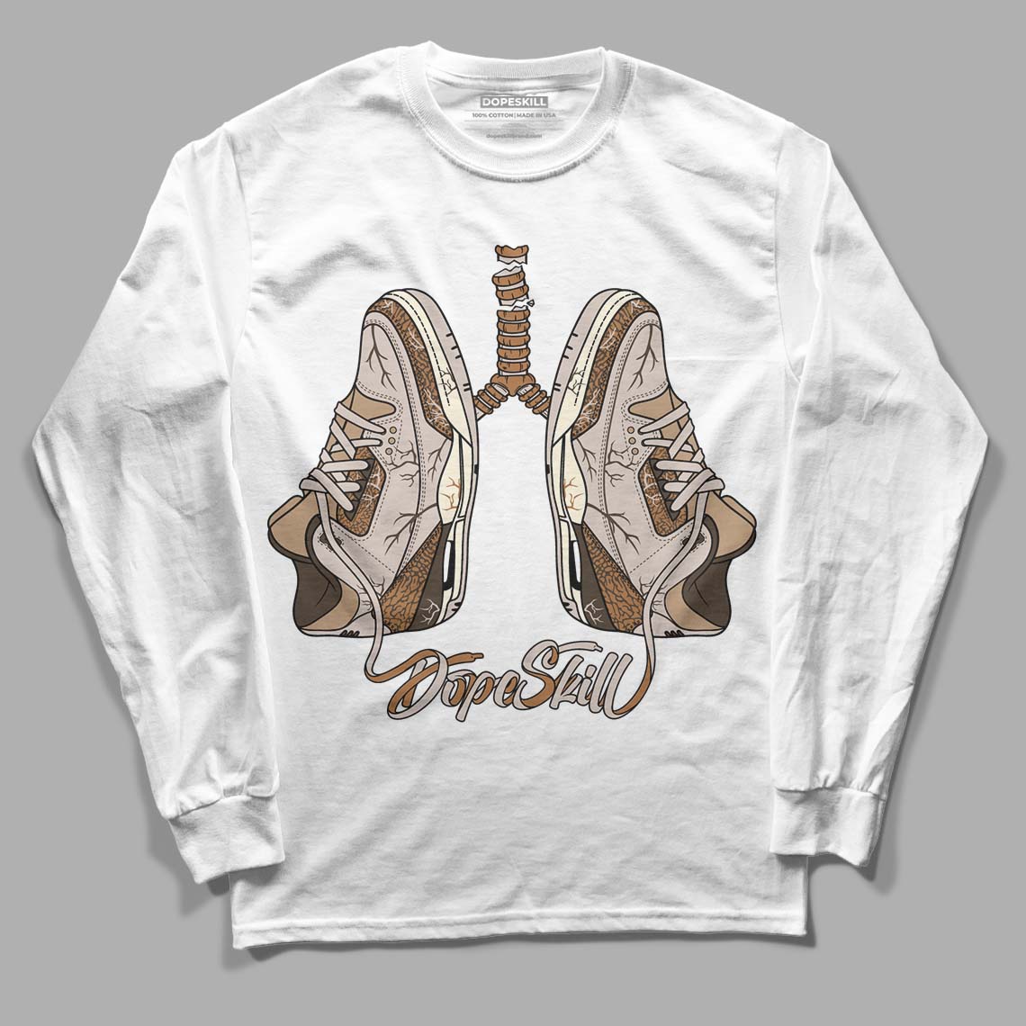 Jordan 3 Retro Palomino DopeSkill Long Sleeve T-Shirt Breathe Graphic Streetwear - White