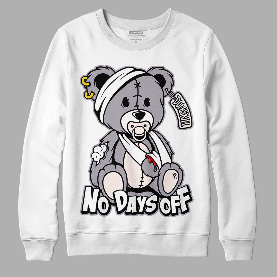 Jordan 2 Cement Grey DopeSkill Sweatshirt Hurt Bear Graphic Streetwear - White