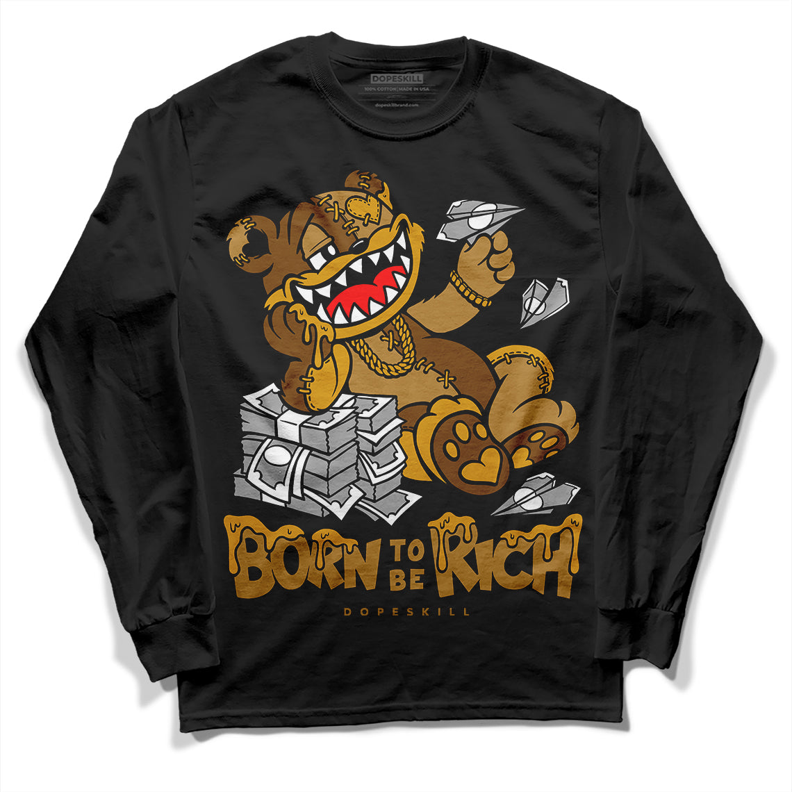 Jordan 13 Wheat 2023 DopeSkill Long Sleeve T-Shirt Born To Be Rich Graphic Streetwear - Black