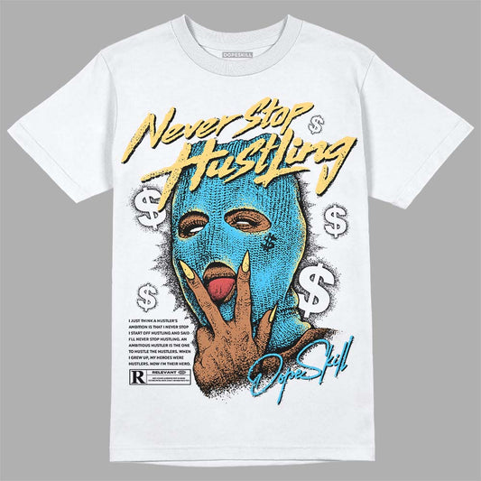 Jordan 13 Retro University Blue DopeSkill T-Shirt Never Stop Hustling Graphic Streetwear - White 