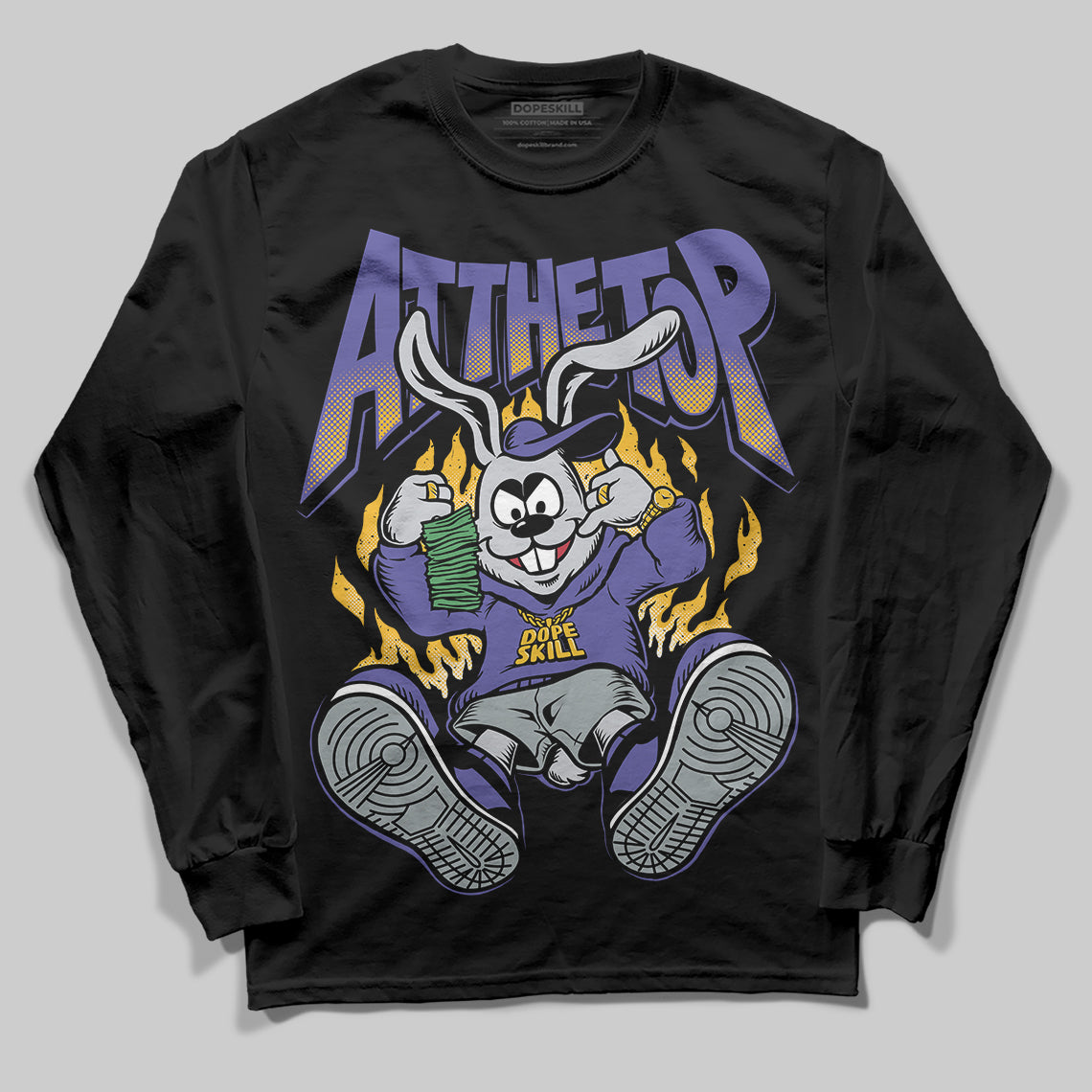 Jordan 4 Retro Lakers DopeSkill Long Sleeve T-Shirt At The Top Graphic Streetwear - Black
