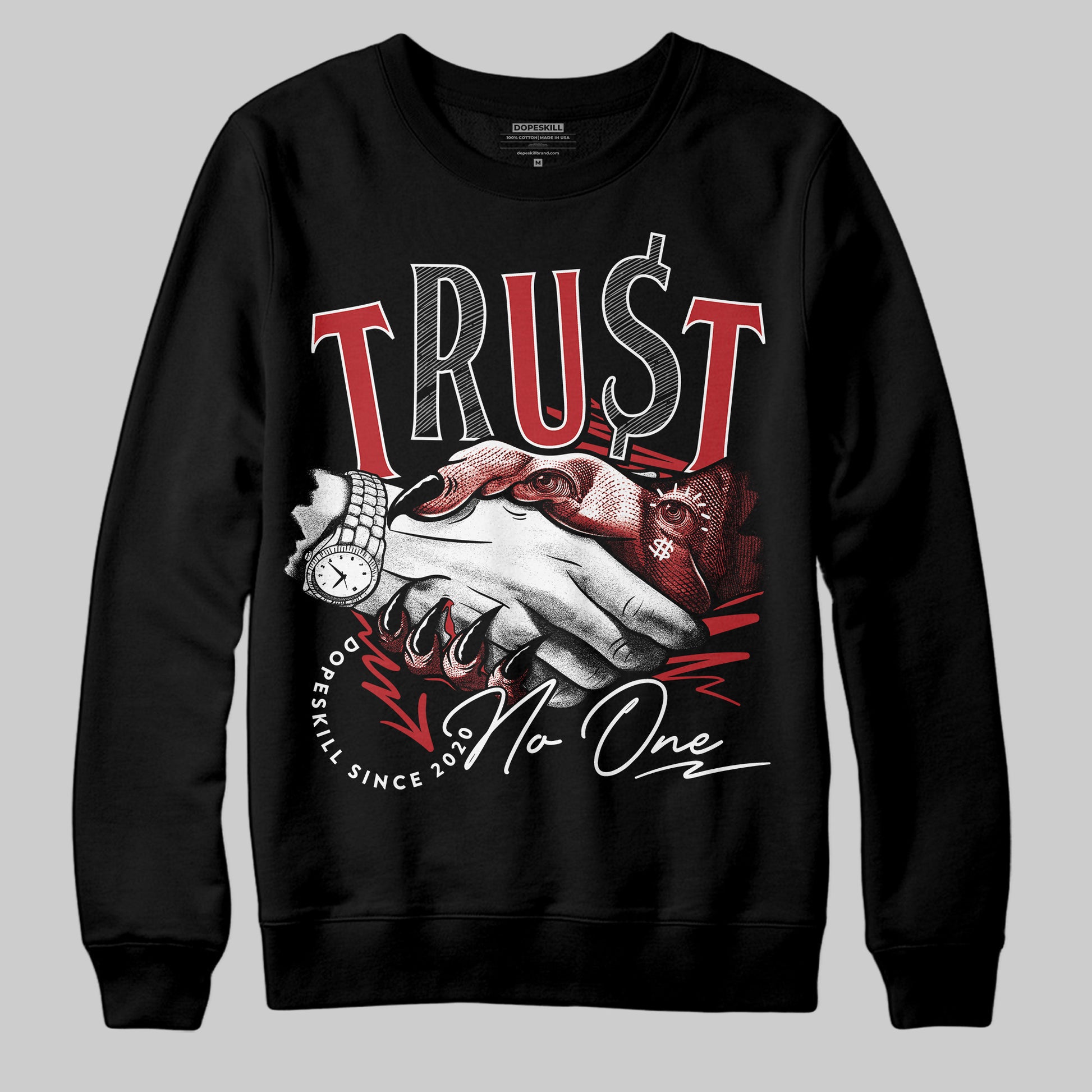 Jordan 12 Retro Flu Game (2025) DopeSkill Sweatshirt Trust No One Graphic Streetwear - Black