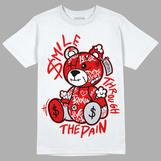 Jordan 4 Retro Red Cement DopeSkill T-Shirt Smile Through The Pain Graphic Streetwear - White