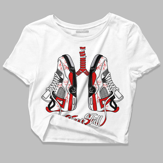 Jordan 4 Retro Red Cement DopeSkill Women's Crop Top Breathe Graphic Streetwear - White