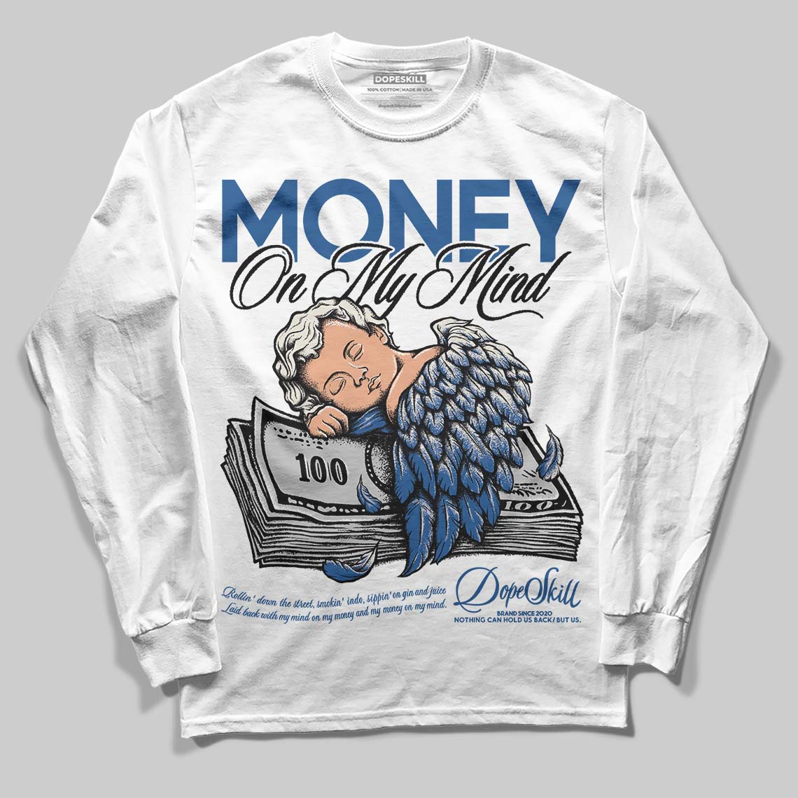 Jordan 1 Low OG “Storm Blue” DopeSkill Long Sleeve T-Shirt MOMM Graphic Streetwear - White