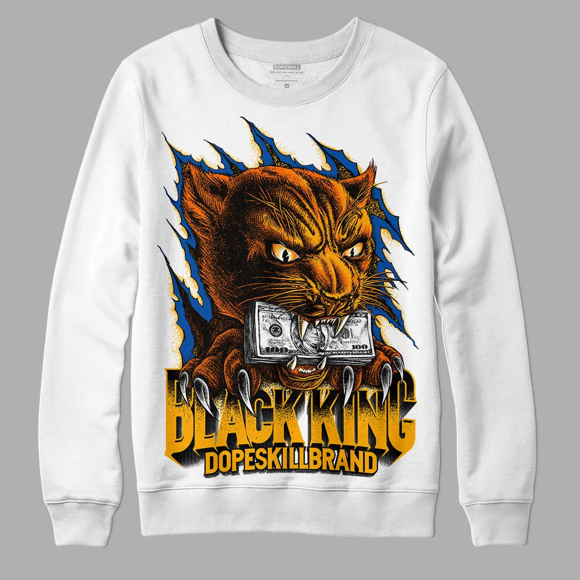 Dunk Blue Jay and University Gold DopeSkill Sweatshirt Black King Graphic Streetwear - White