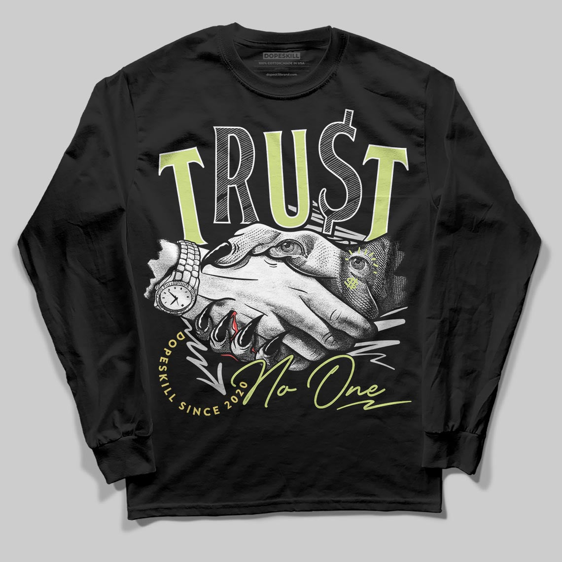 Jordan 4 GS “Light Lemon Twist” DopeSkill Long Sleeve T-Shirt Trust No One Graphic Streetwear - Black