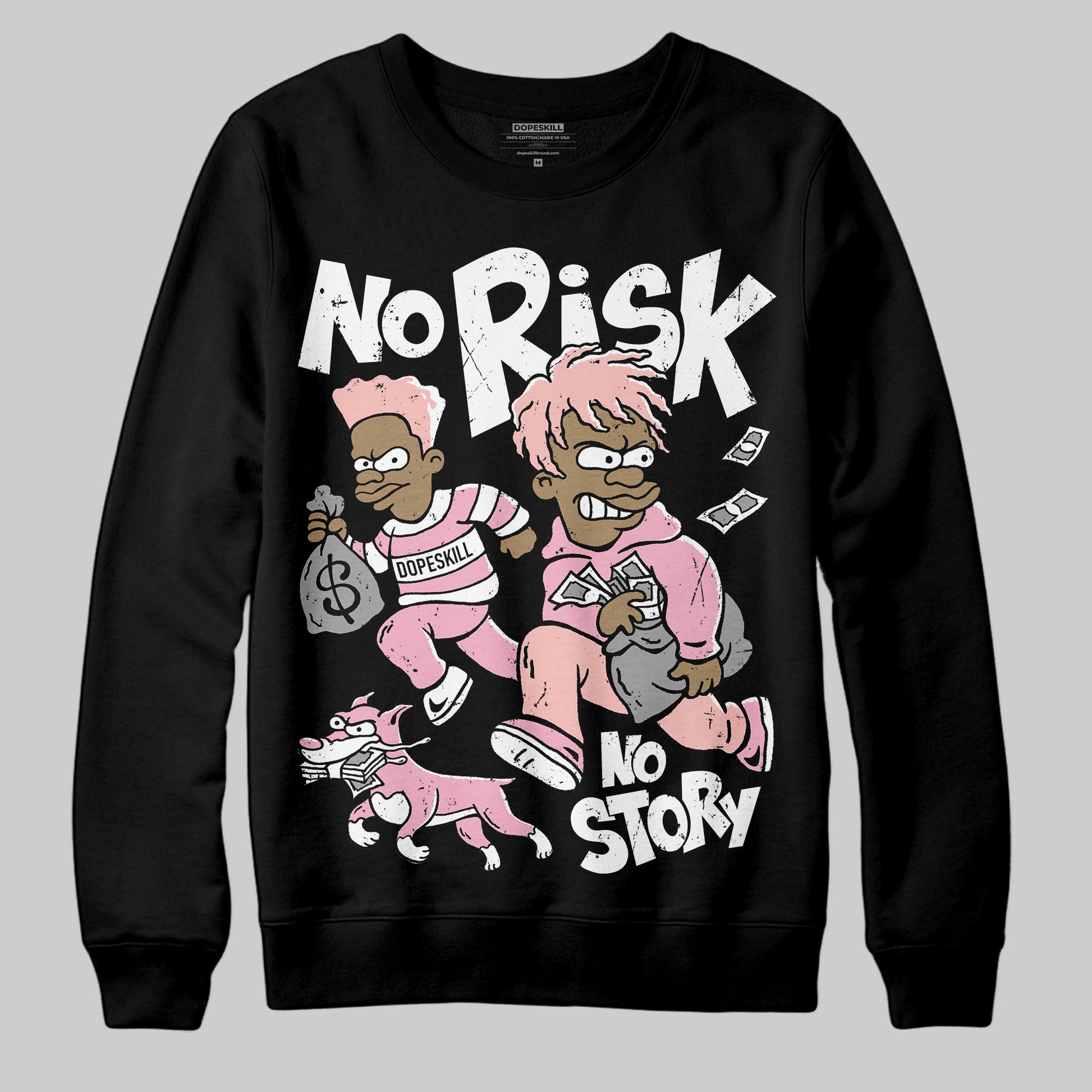 AMIRI White & Pink Stars Court Sneakers DopeSkill Sweatshirt No Risk No Story Graphic Streetwear - Black